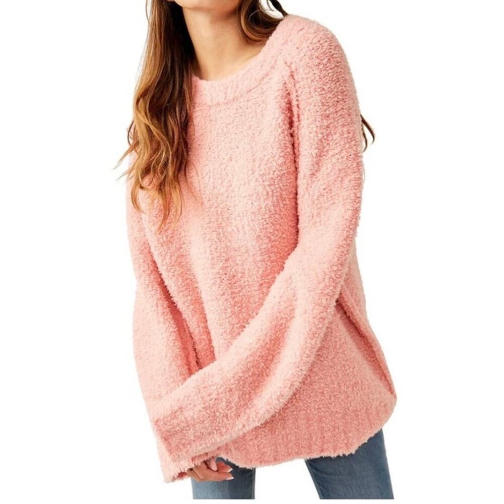 Free People Womens Teddy Oversize Tunic Sweater XL Pale Rosette Wool Blend